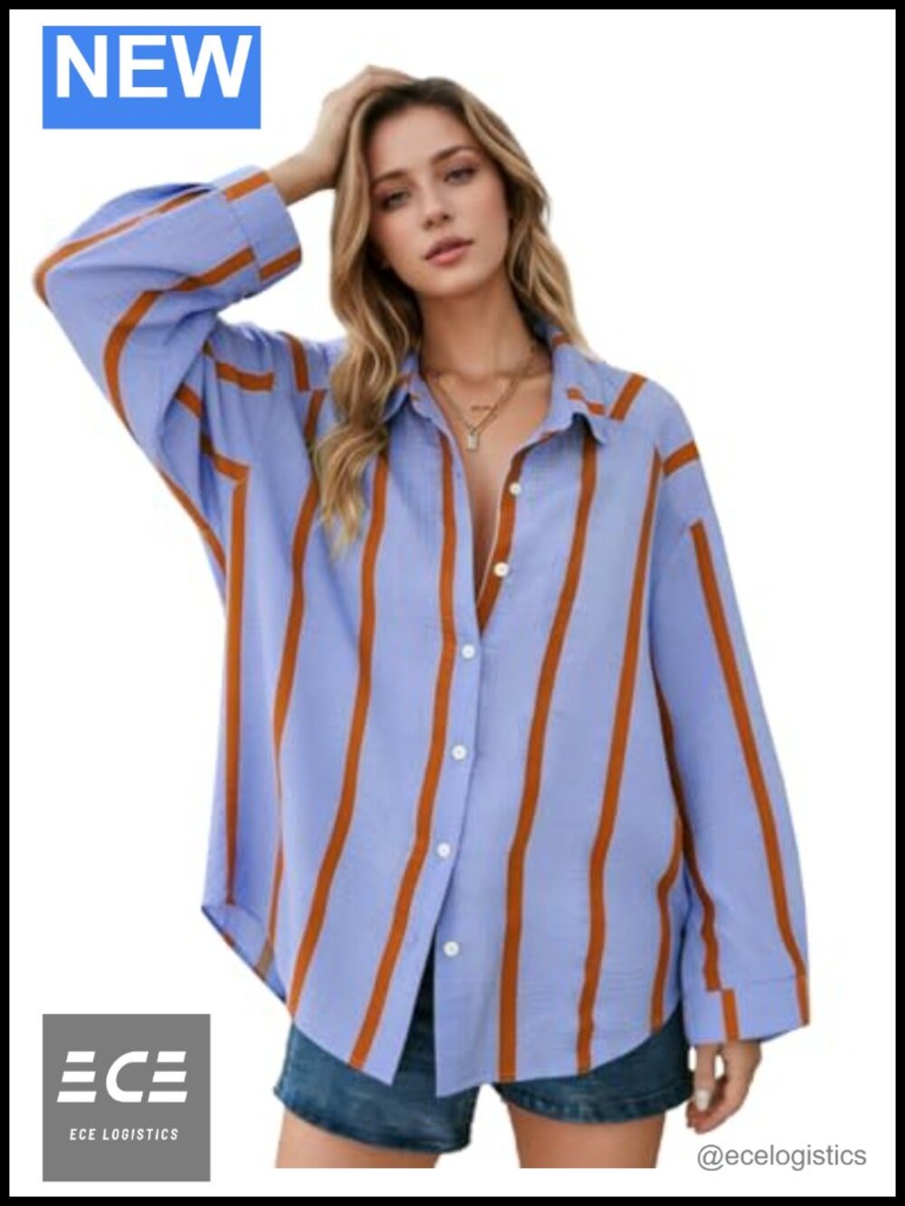 Long Sleeve Striped Button Down Loose Fit Casual Blouse